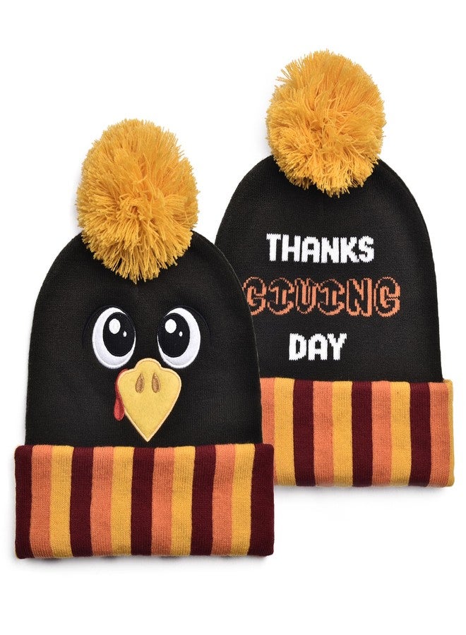 Ankelesz Turkey Pom Pom Beanie Hat Thanksgiving Funny Turkey Hat Knitted Cap for Men Women (US, Alpha, Medium, Large, Black) - Image 2